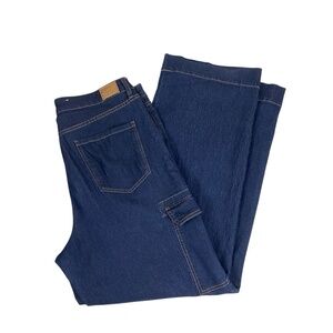 NEW Anne Klein Cargo Trouser Jeans High Rise Flare Metro Wash Blue Size 12